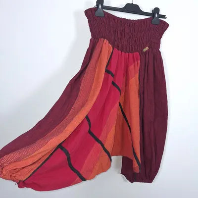 Nepalaya short harem pants 100% cotton – Burgundy & orange – Size XL