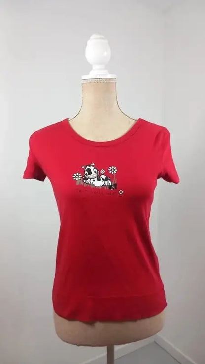Cache Cache T-shirt – "Meuh Voilà Bien" – Cow Print – Fitted Cut – Size 38 (M)