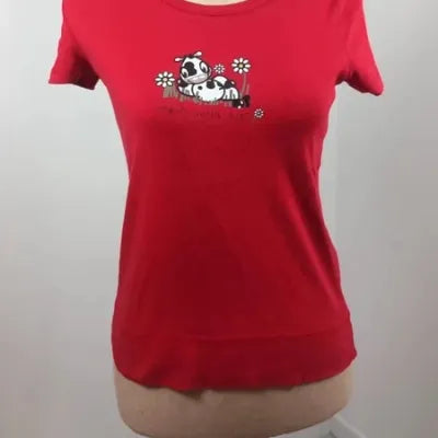 Cache Cache T-shirt – "Meuh Voilà Bien" – Cow Print – Fitted Cut – Size 38 (M)