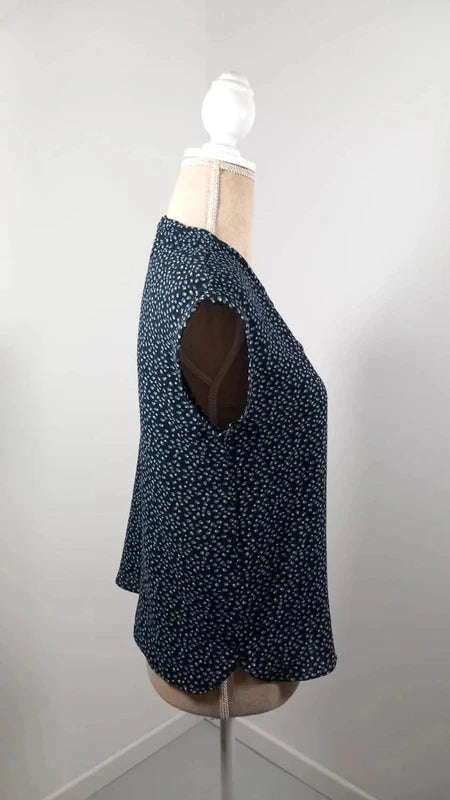 MANGO Fluid Polka Dot Top Navy & White - Size XS