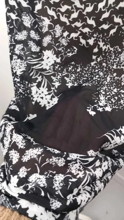 Tanais Two-Material Top - Size 42 - Black & White Floral Print - Flowy Cut