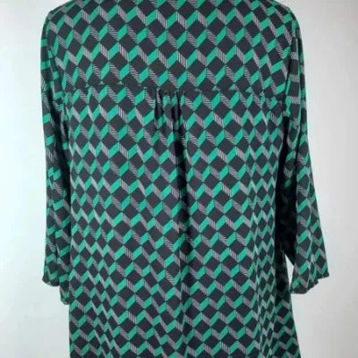 Emerald Green Geometric Print Flowy Dress – Bohemian Chic Style – Size L (US 10-12)