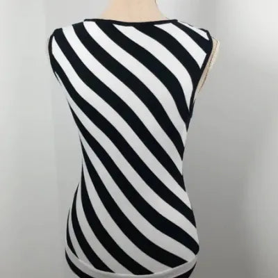 Caroll Tank Top – Black & White Diagonal Stripes – Stretch Knit – Size 40 (L)