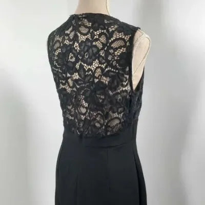 Chic Black Naf Naf Dress - Floral Lace & Detailed Back - Size 40