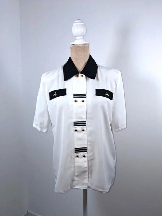 Chemisier blanc style marin rétro Canda (C&A) – Taille 40