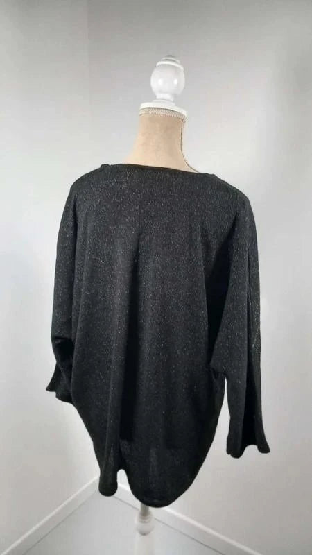 Top Oversize Noir Irisé Argent – Coupe Loose Chic – NEUF – Taille 6 (52/54+)