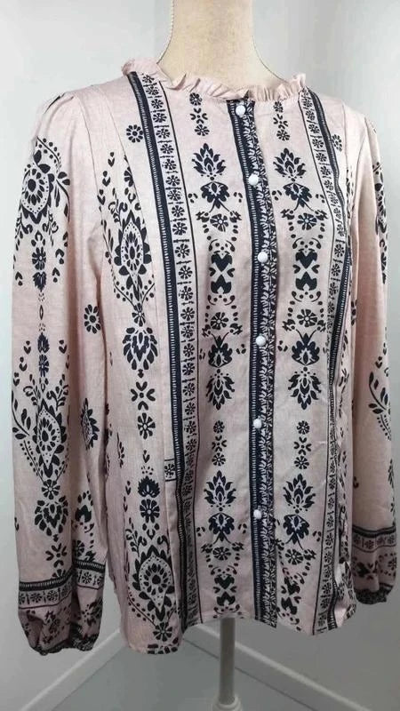 Boho Chic Tunic Powder Pink & Black – XL – New