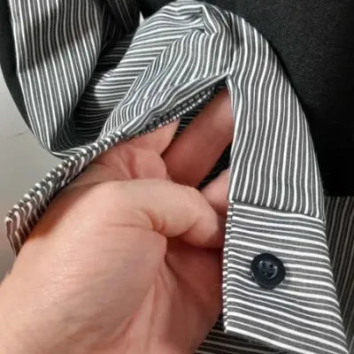 Black & Striped Bi-Material Shirt XL - Chic Layered Style - NEW
