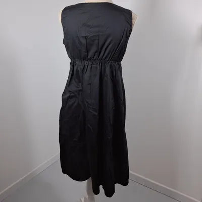 Black Dress Draped Bow Empire Cut – Vintage Chic Style – 100% Cotton – Size 40 (L)