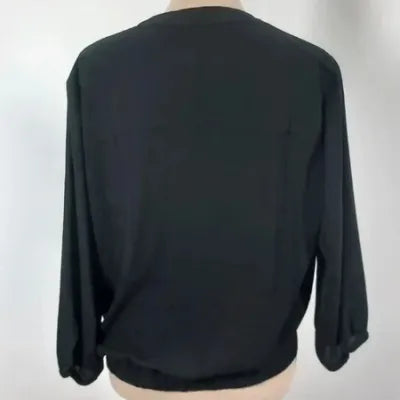 Blouse Amisu – Noire – Drapé Noué – Col V – Manches 3/4 – Coupe Loose – Taille M