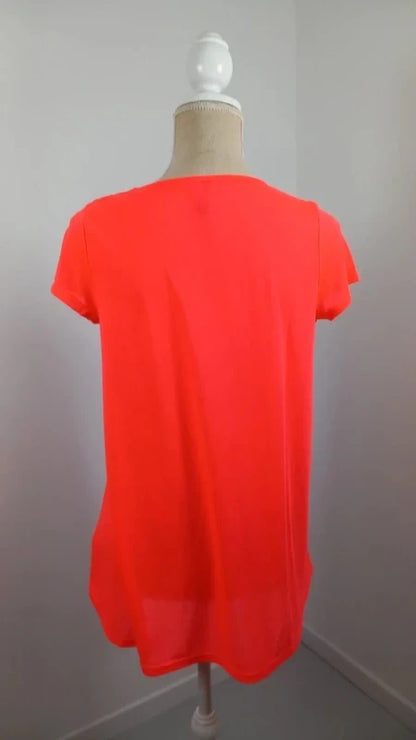 Tee-shirt Fluo Corail H&M Divided - Coupe Asymétrique - Neuf - Taille 38