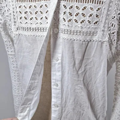 White Broderie Anglaise & Lace Blouse – Romantic Vintage Style – Size 40 (L)
