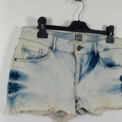 Blue & White Tie-Dye Denim Shorts – Festival Style – Size 14