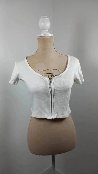 Crop Top Blanc Côtelé Zippé Fashion Studio – Taille 1 36