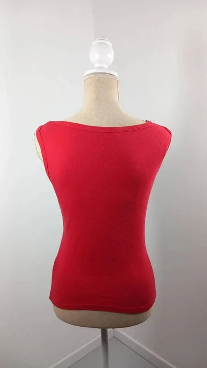 Top Débardeur Rouge Coquelicot – Détails Patchs & Écritures – T2 – Très Bon État