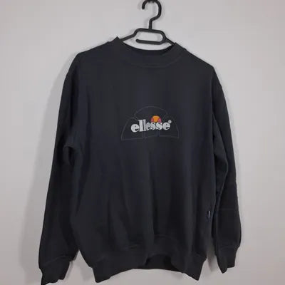 Sweat Ellesse Vintage Logo Brodé – Style Streetwear Retro – Noir Délavé – Taille S