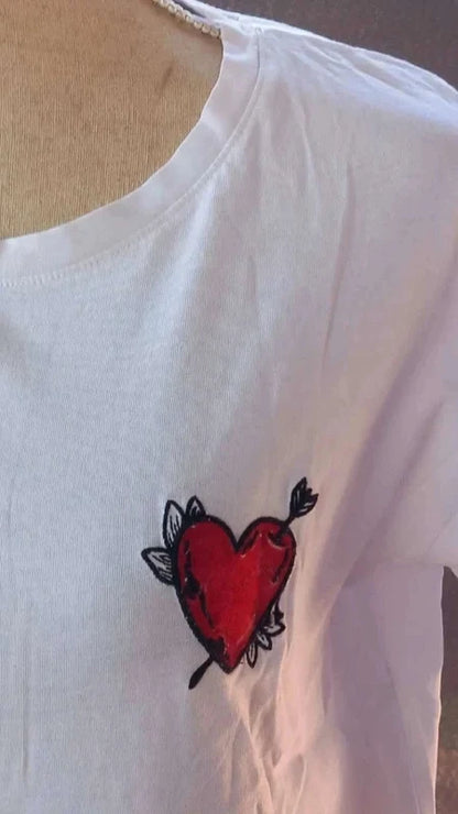 White Pimkie T-shirt New with Embroidered Heart Patch size XS