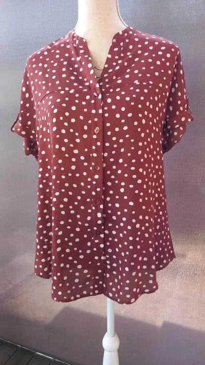 Chemise Fluide Primark Terracotta à Pois Blancs - Taille 38 Neuf