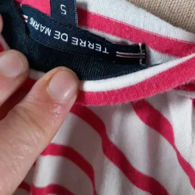 Marinière Terre de Marins – Blanc & Rouge Corail – Écusson Brodé – Taille XL