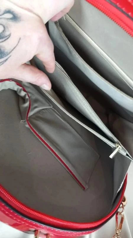 Sac à Main Cabas Rond Géométrique Rouge Verni - Neuf
