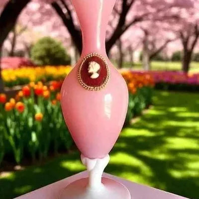 Pink Opaline & Cameo Vase on Twisted Pedestal – Vintage Collector's Item 26.5 cm
