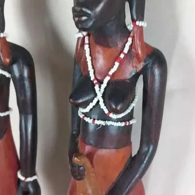 Lot 2 Statuettes Africaines Masaï en Bois Sculpté - 31 cm