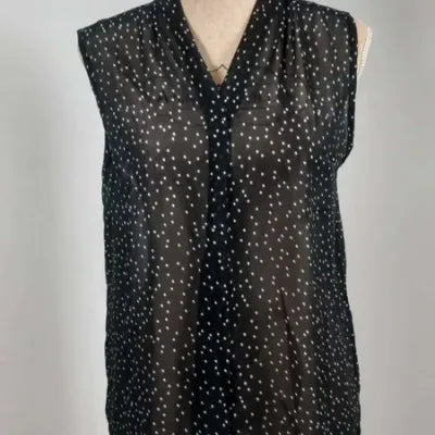 Chemisette YFT – Pois Blanc/Noir – Col V – Coupe Asymétrique – Taille 38 (M)