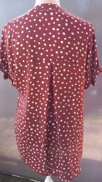 Chemise Fluide Primark Terracotta à Pois Blancs - Taille 38 Neuf