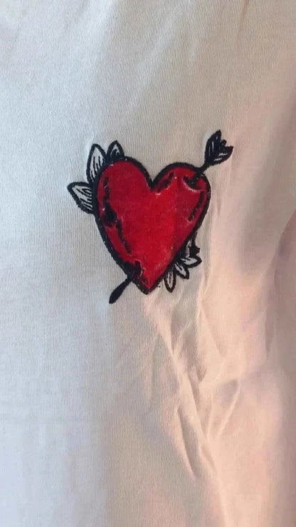 White Pimkie T-shirt New with Embroidered Heart Patch size XS