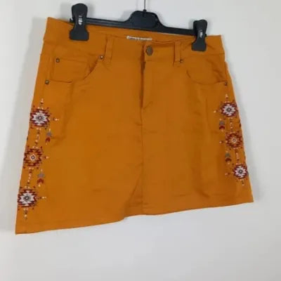 Mini-jupe Ligne à Suivre – Floral Jaune Moutarde/Noir – Coupe Droite – Taille 38
