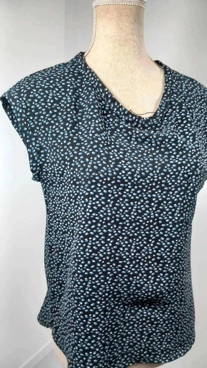 MANGO Fluid Polka Dot Top Navy & White - Size XS