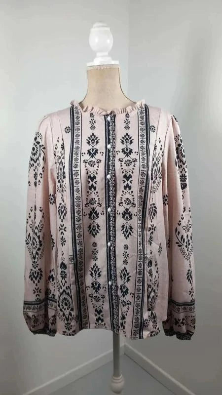 Tunique Bohème Chic Rose Poudré & Noir – XL – Neuve