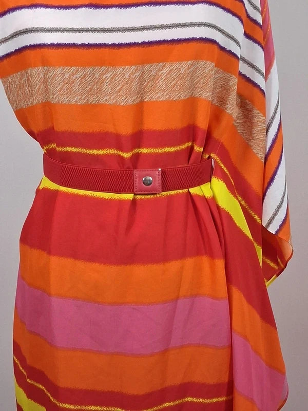 Robe Manoukian asymétrique orange rose jaune drapée M 38