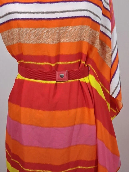 Robe Manoukian asymétrique orange rose jaune drapée M 38