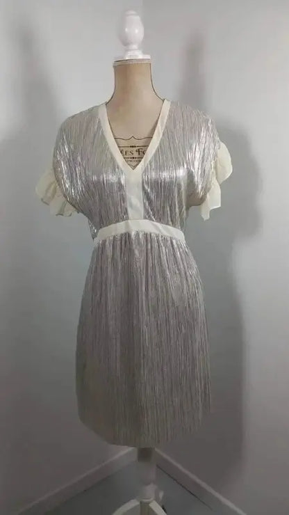 Robe de Cocktail Naf Naf - Argentée & Plissée - Neuve (T36)