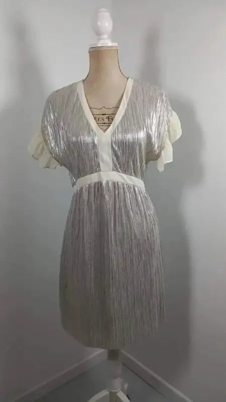 Naf Naf Cocktail Dress - Silver & Pleated - New (Size S)