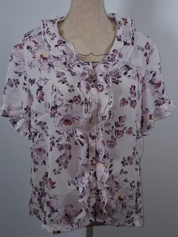 Daxon pink and purple floral fluid blouse – Size 46