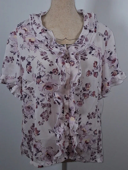 Daxon pink and purple floral fluid blouse – Size 46