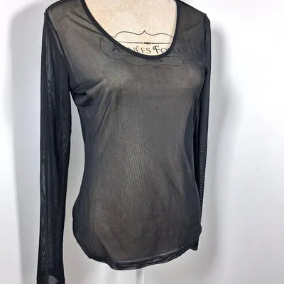 Black Mesh Long Sleeve Transparent Top Smash Size L