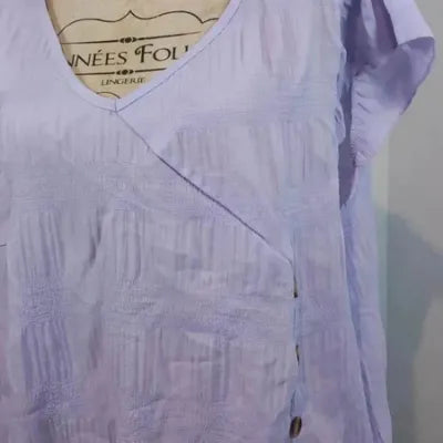 Lilac Wrap Blouse with Ruffled Sleeves – Plus Size 5XL – New