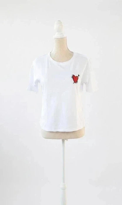 White Pimkie T-shirt New with Embroidered Heart Patch size XS