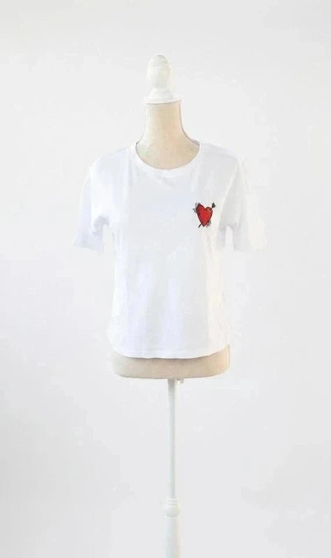 White Pimkie T-shirt New with Embroidered Heart Patch size XS