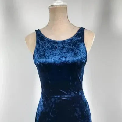 New H&M Navy Blue Velvet Skater Dress - Size 34 - V-Back