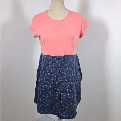 Tunique Longue Bi-matière Rose & Bleu Marine – Motif Oiseaux – Taille XL