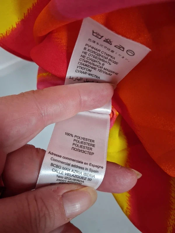 Robe Manoukian asymétrique orange rose jaune drapée M 38