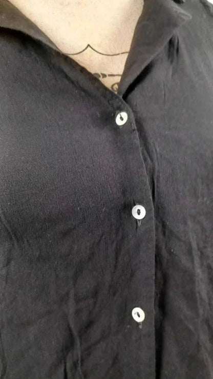 Top Zara Noir Fluide Style Rétro - Taille XS - Col Revers & Manches Bouffantes