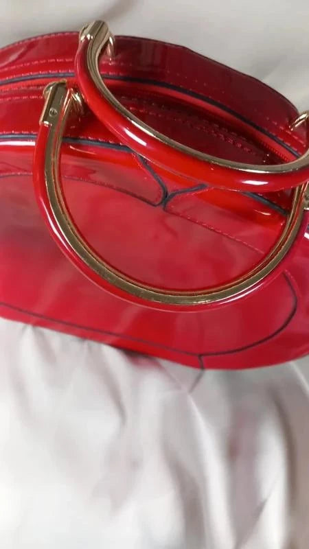 Sac à Main Cabas Rond Géométrique Rouge Verni - Neuf