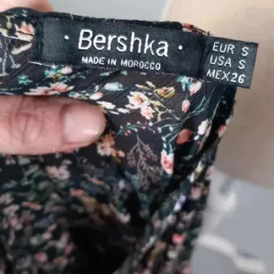 Bershka Romper Dress - Black Floral Print - Long Lace Sleeves - Size S (UK 8)