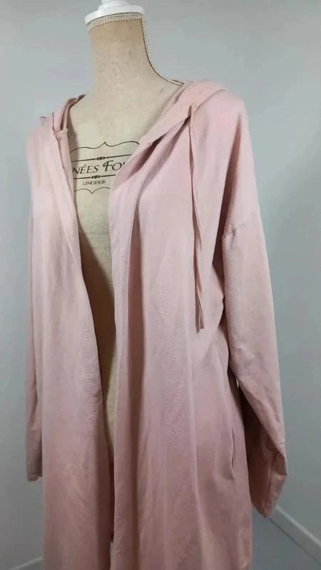 Veste Longue (Gilet) Rose Poudré à Capuche - Imprimé "Badass" Dorsal - T. 48/52