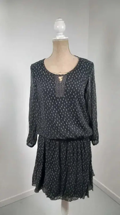 Fluid Short Dress BRÉAL - Black with Patterns - Size 42 (XL)